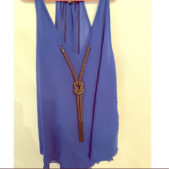 Blue chiffon shirt with necklace attached - Picture 1 of 3